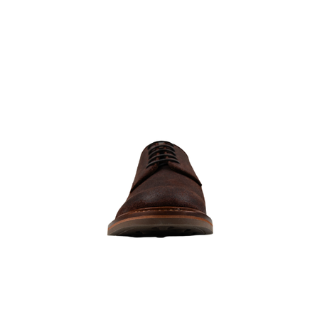 Chapman & Moore Plain Country Derby in Chocolate - front toe view showing round toe and leather construction