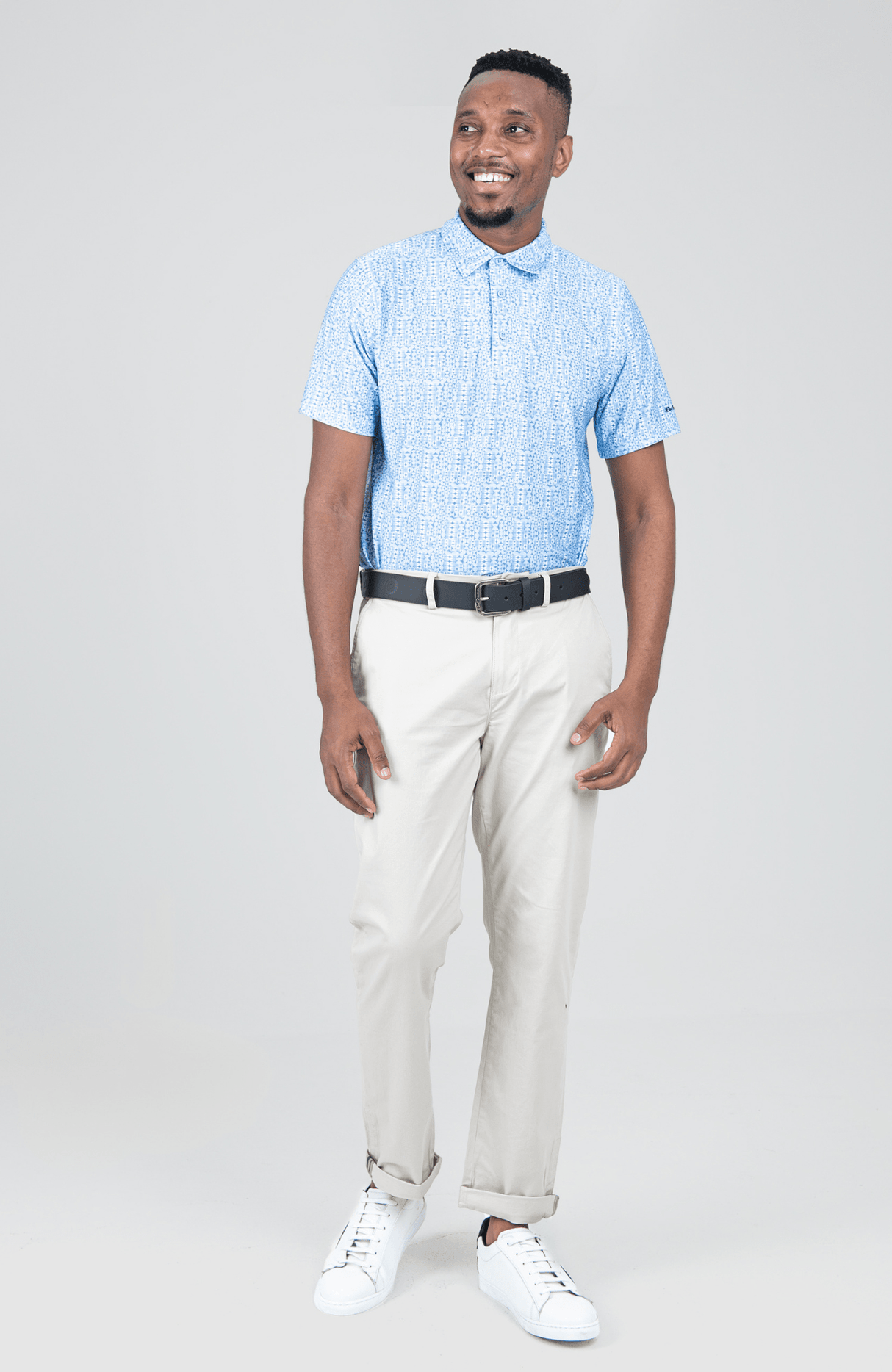 Watercolor Geo Polo SS Sports fit - Light Blue