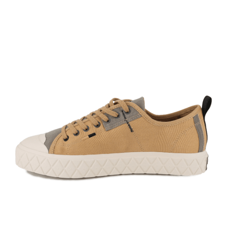 Palladium Palla Ace HTG Supply Woodlin sneaker – 3/4 view highlighting tan canvas upper with urban military-inspired styling and back pull tab