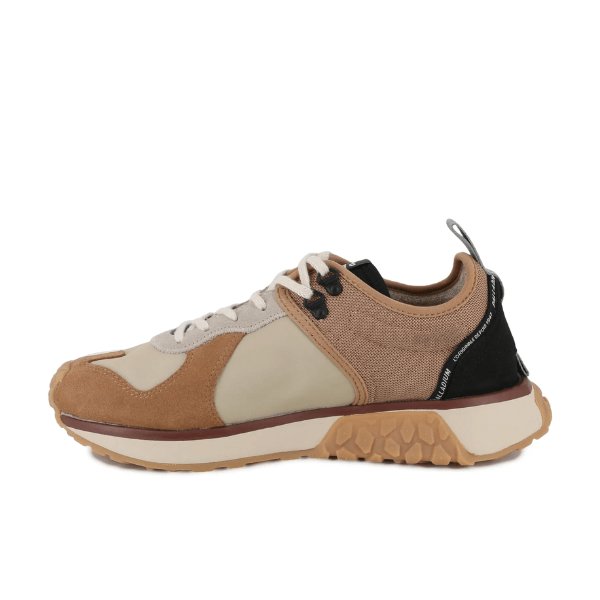 Palladium Troop Runner in Dear Brown and Safari - rear view highlighting heel counter, suede panelling and textured rubber outsole