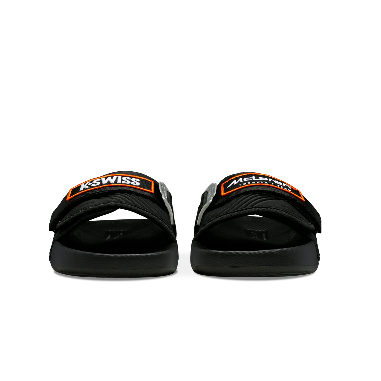 K-Swiss Strap Sandal X McLaren Black Papaya - Pair Strap View with K-Swiss and McLaren Logos