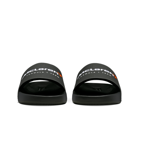 K-Swiss x McLaren Black Slide Sandals - Rear View Pair Showing McLaren Strap Branding | K98717-BLK