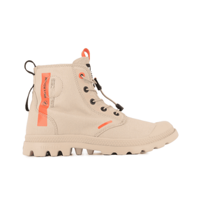 Palladium PAMPA Lite Journey Boot Warm Sand – side view with orange toggle lace and branding tape