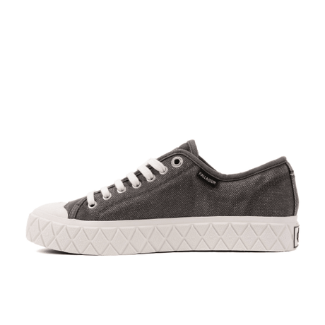 Palladium Palla Ace Washed CVS Metal/Black - outer side view highlighting the iconic diamond-grip outsole and low-cut canvas silhouette