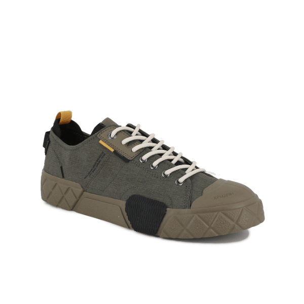 Palladium Ace City Shell in Olive Night Green - rear quarter view highlighting heel tab, lace-up detail and mixed rubber outsole