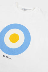 Ben Sherman Target Tee in Ivory Blue – Close-up of iconic target chest print on organic cotton tee