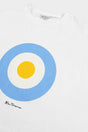 Ben Sherman Target Tee in Ivory Blue – Close-up of iconic target chest print on organic cotton tee