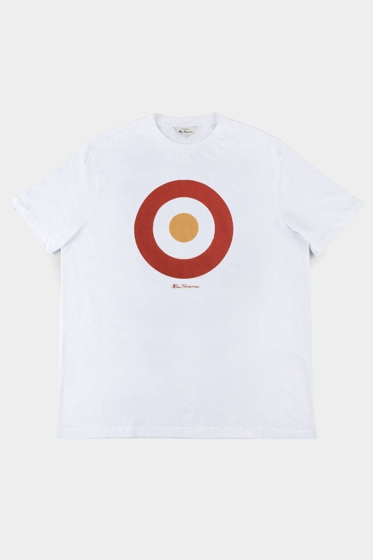 Ben Sherman Target Tee in Ivory Red – Flat lay front view of men's organic cotton crewneck tee with target chest print
