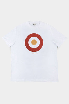 Ben Sherman Target Tee in Ivory Red – Flat lay front view of men's organic cotton crewneck tee with target chest print
