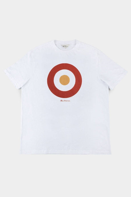 Ben Sherman Target Tee in Ivory Red – Flat lay front view of men's organic cotton crewneck tee with target chest print