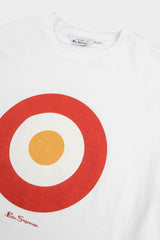 Ben Sherman Target Tee in Ivory Red – Close-up of iconic target chest print on ivory organic cotton tee