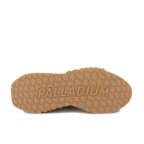 Palladium Troop Runner in Dear Brown and Safari - bottom view displaying PALLADIUM-branded honeycomb-textured rubber outsole
