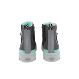 Pampa Hi Urban Layer Black high-top boots – rear view showing teal heel strip and zebra-print lining