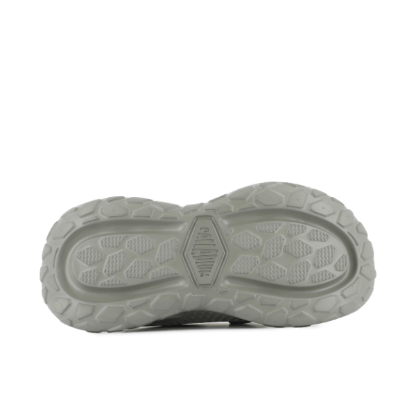 Palladium Offbound Slide in Vetiver – sole view showing durable rubber lug tread pattern for grip