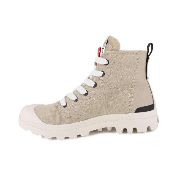 Pampa Hi Urban Taupe Rice boot - angled front view highlighting high-top profile and twill canvas
