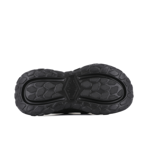 Palladium Offbound Slide in Black – sole view showing durable rubber lug tread pattern for grip