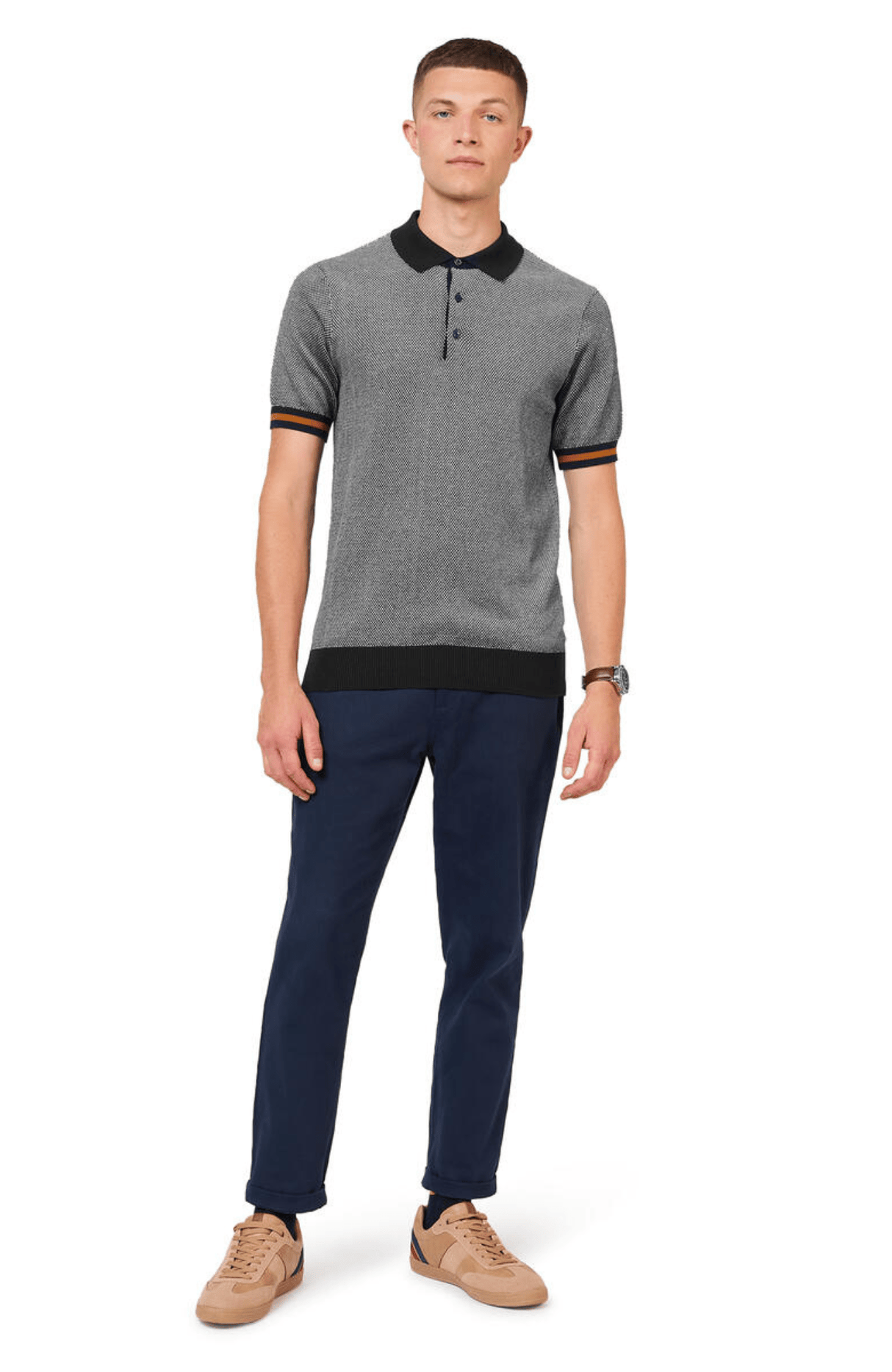 ALL OVER TEXTURED POLO - DARK NAVY