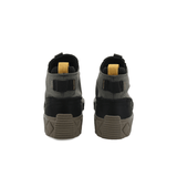Ace City Shell Chukka Olive Night boots – rear view of both boots with yellow pull tab and black heel counter