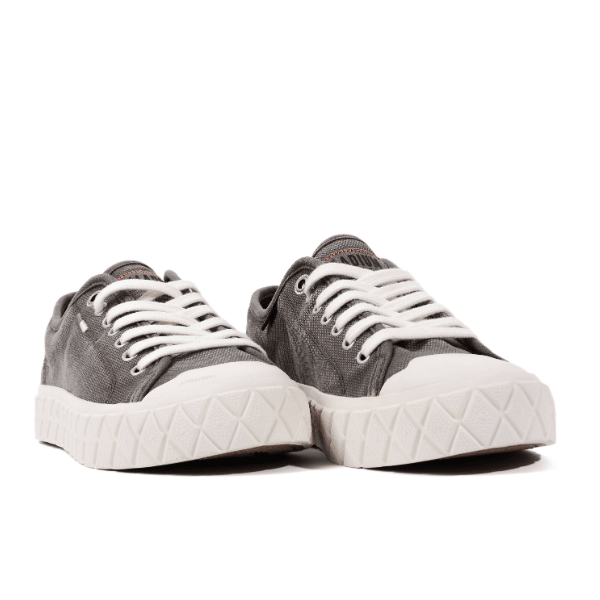 Palladium Palla Ace Washed CVS Metal/Black - overhead pair shot displaying dark canvas upper, lace-up closure and Palladium tongue branding
