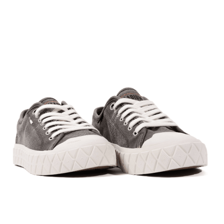 Palladium Palla Ace Washed CVS Metal/Black - overhead pair shot displaying dark canvas upper, lace-up closure and Palladium tongue branding