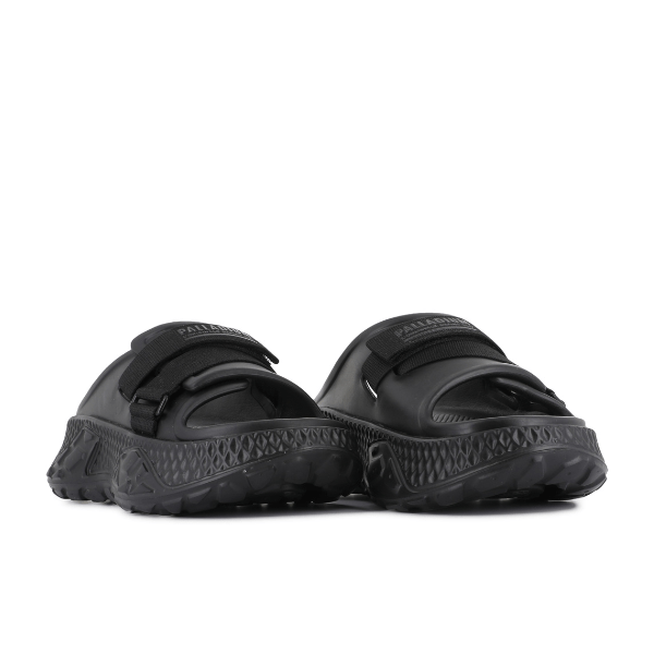 Palladium Offbound Slide in Black – pair view showing both sandals with velcro strap and Palladium branding