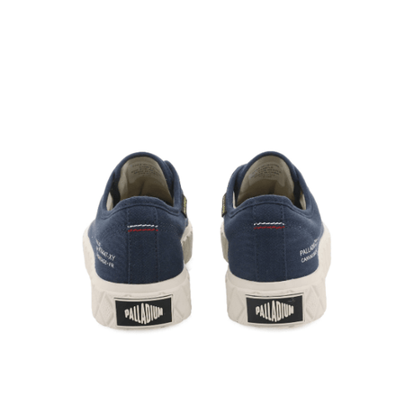 Palladium Palla Ace Washed CVS in Mood Indigo - rear pair view showing PALLADIUM heel tab branding and diamond outsole