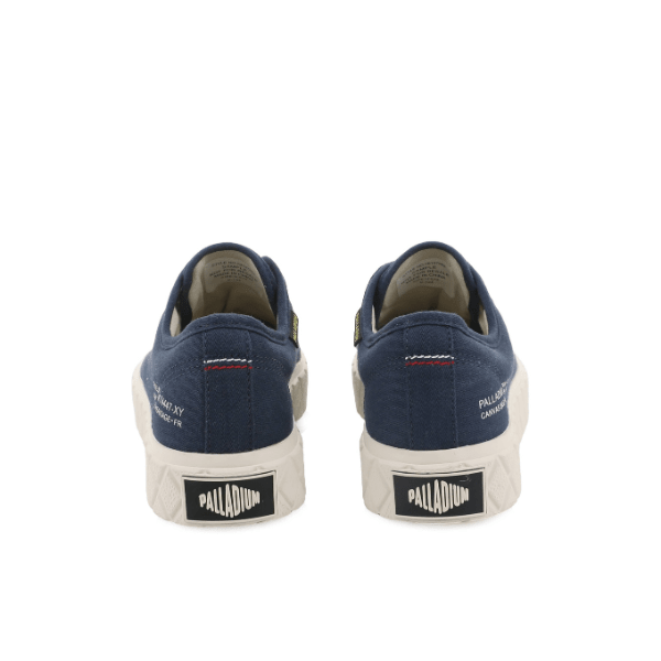 Palladium Palla Ace Washed CVS in Mood Indigo - rear pair view showing PALLADIUM heel tab branding and diamond outsole