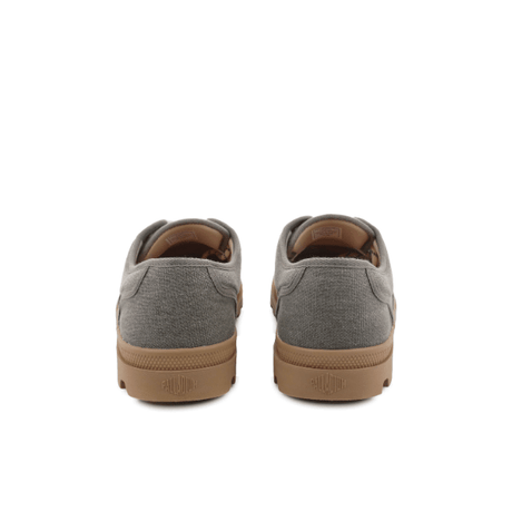 Dunelite Moc Cushion sneakers in Dusky Green - rear view of pair showing heel and canvas upper construction