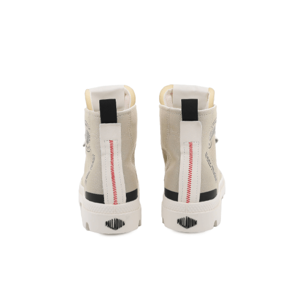 Pampa Hi Urban Taupe Rice boots pair - rear view showing signature red zigzag stitching and black heel tab