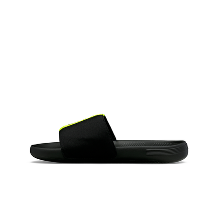K-Swiss x McLaren Slide Sandal – angled side view showing Safety Yellow strap detail