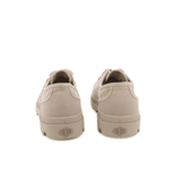 Palladium Pampa Oxford Pilat sneaker pair – rear view with Palladium heel embossing, tonal beige canvas upper and flat rubber outsole