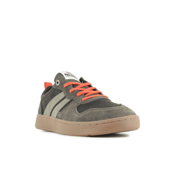 Palladium Pallacup Flame Suede sneaker in Beluga and Olive Night – front view