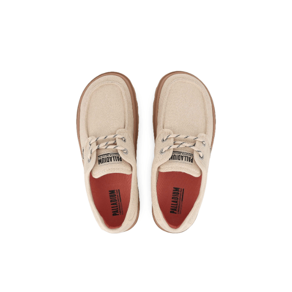 Palladium Dunelite Moc Cushion sneakers in Sahara - top-down view of pair showing Palladium insole branding