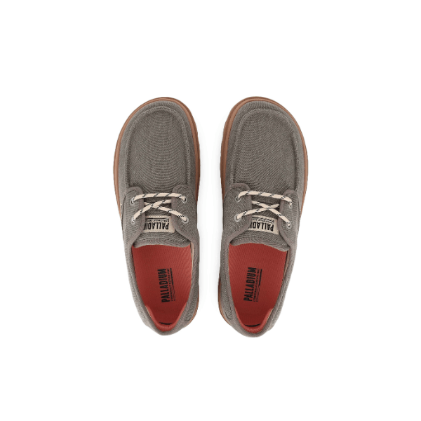 Dunelite Moc Cushion sneakers in Dusky Green - overhead view of pair showing canvas upper and cushioned footbed