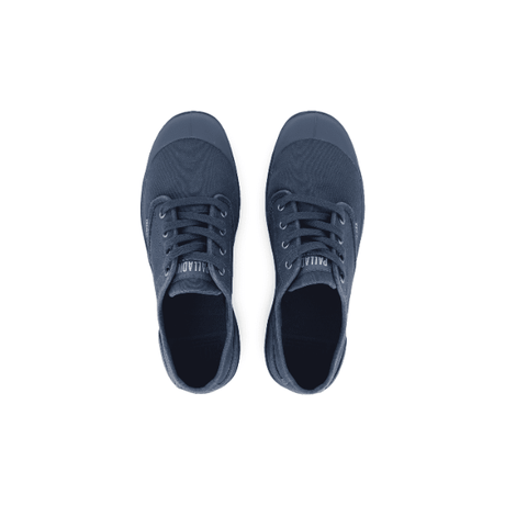 Palladium Pampa Oxford Vintage Indigo sneaker pair – overhead view displaying washed canvas upper, Palladium branding and lace-up design