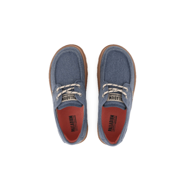 Palladium Dunelite Moc Cushion sneakers in Vintage Blue - top-down view of pair showing red Palladium insole branding