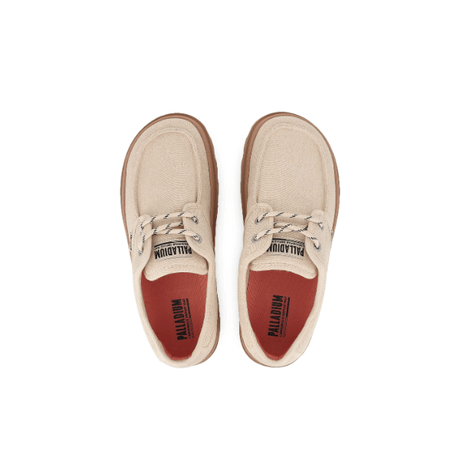 Dunelite Moc Cushion sneakers in Sahara - overhead view of pair showing canvas upper and cushioned footbed