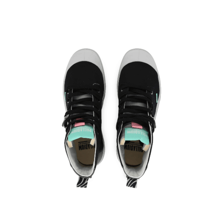 Pampa Hi Urban Layer Black high-top boots – top-down view showing zebra-print inner lining and teal pull tab