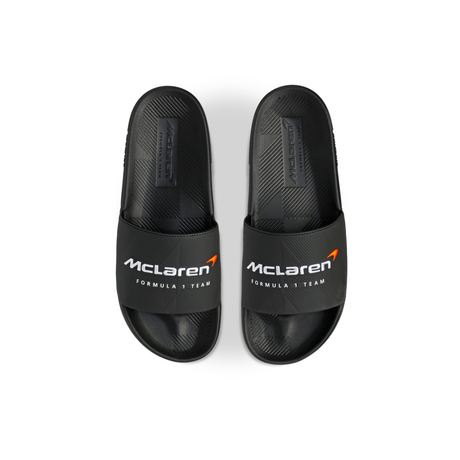 K-Swiss x McLaren Black Slide Sandals - Top View Pair McLaren Formula 1 Team Branding | K98717-BLK