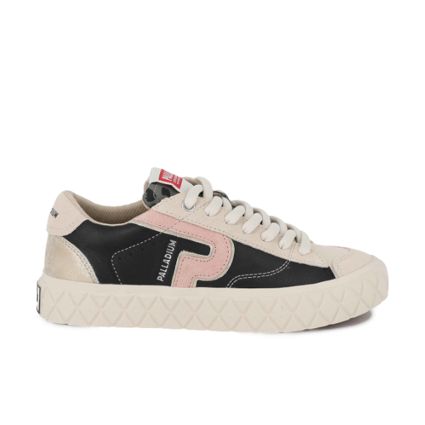 Palladium Ace Lo Mix Leather sneaker in Black / Whit Cap Grey - side view on white background
