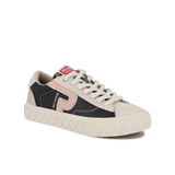 Palladium Ace Lo Mix Leather sneaker in Black / Whit Cap Grey - angled front view on white background