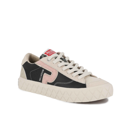 Palladium Ace Lo Mix Leather sneaker in Black / Whit Cap Grey - angled front view on white background