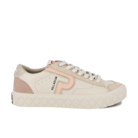 Palladium Ace Lo Mix Leather sneaker in White Cape Grey - side view on white background