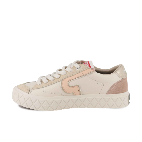 Palladium Ace Lo Mix Leather sneaker in White Cape Grey - opposite side view on white background