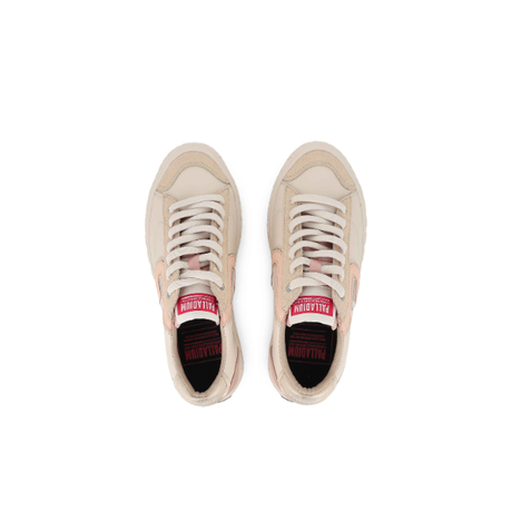 Palladium Ace Lo Mix Leather sneakers in White Cape Grey - top-down view of pair showing branded insole