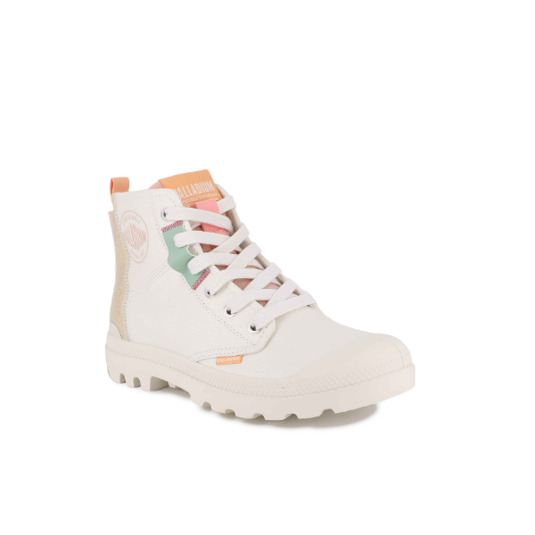 Palladium Pampa Hi Urban Layer boot in Cream White - back view on white background