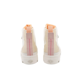 Palladium Pampa Hi Urban Layer boots in Cream White - pair back view showing peach accent tab and pink stitch detail