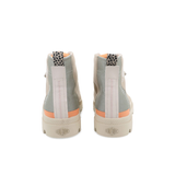 Palladium Pampa Hi Urban Layer boots in Pilat - pair back view showing orange heel tab and leopard print detail