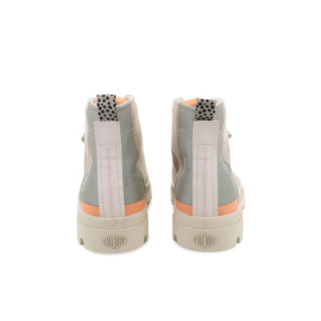 Palladium Pampa Hi Urban Layer boots in Pilat - pair back view showing orange heel tab and leopard print detail