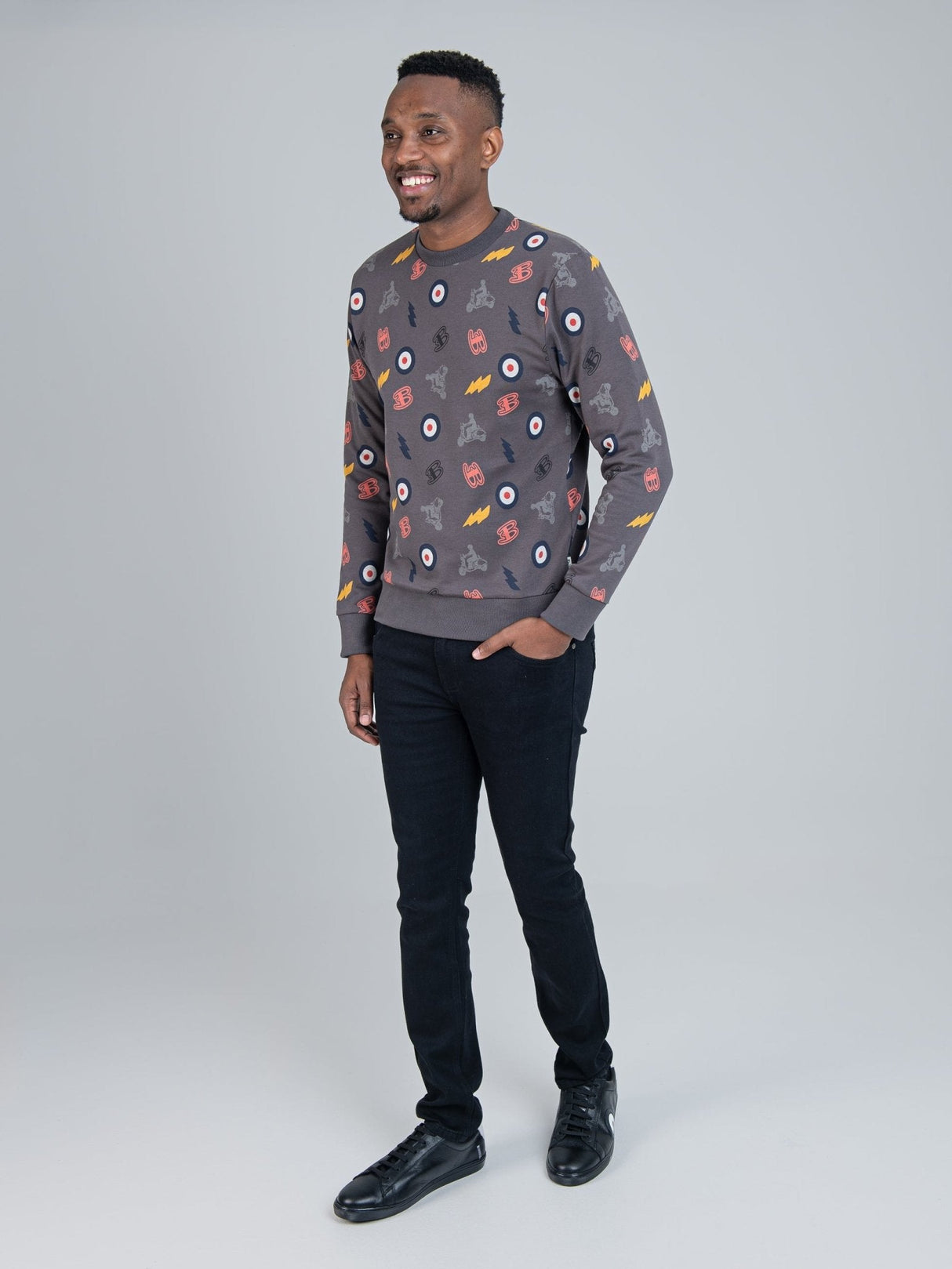 All over print crew sweater - Charcoal